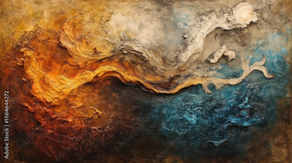 Obraz premium Earthy fire, water, and air art depicting elements in soft, flowing shapes on a deep, textured background