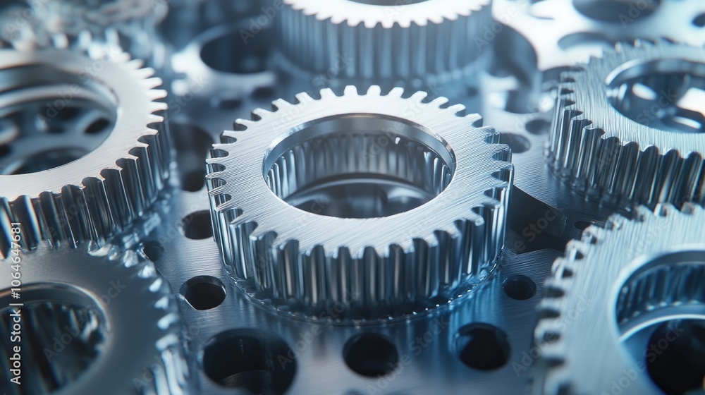 Close-Up of Metal Gears Interlocking, Shiny and Smooth, Mechanical Precision, Detailed View of Interlocking Teeth Close-Up of Metal Gears Interlocking, Shiny and Smooth, Mechanical Precision, Detailed View of Interlocking Teeth