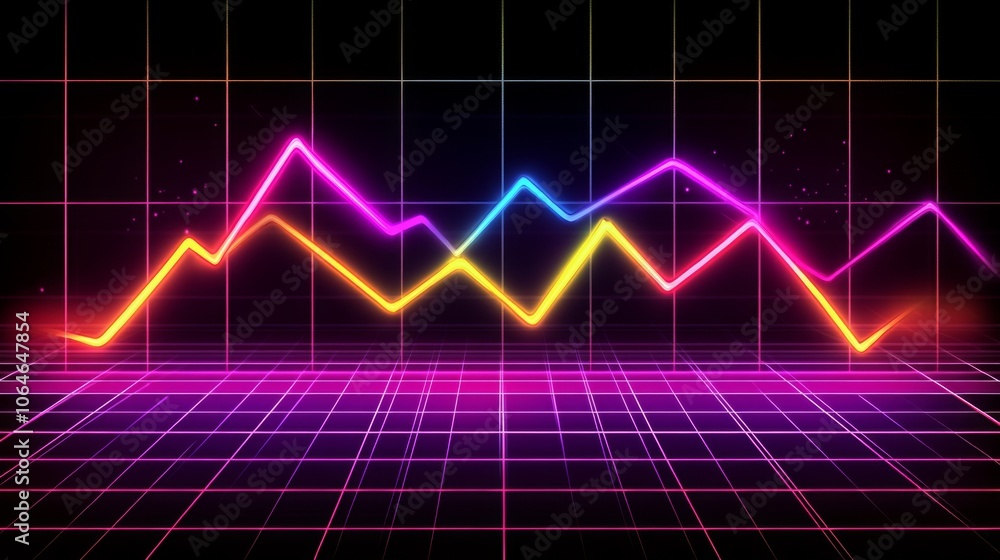 Vibrant Neon Graph on Digital Grid Background Vibrant Neon Graph on Digital Grid Background