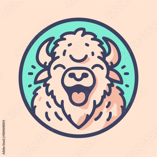 cute bison cartoon posing with laughing and waving