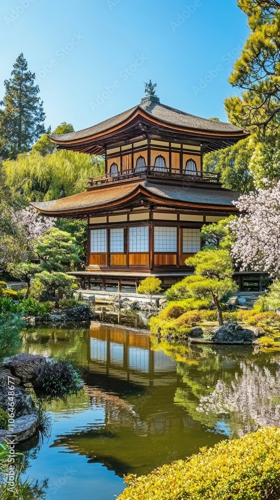 Serene Japanese Pagoda Amidst Blooming Cherry Trees Serene Japanese Pagoda Amidst Blooming Cherry Trees