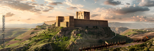 Reflection of Kurdish History: Traditional Gathering at the Stone Castle Amid Nature photo