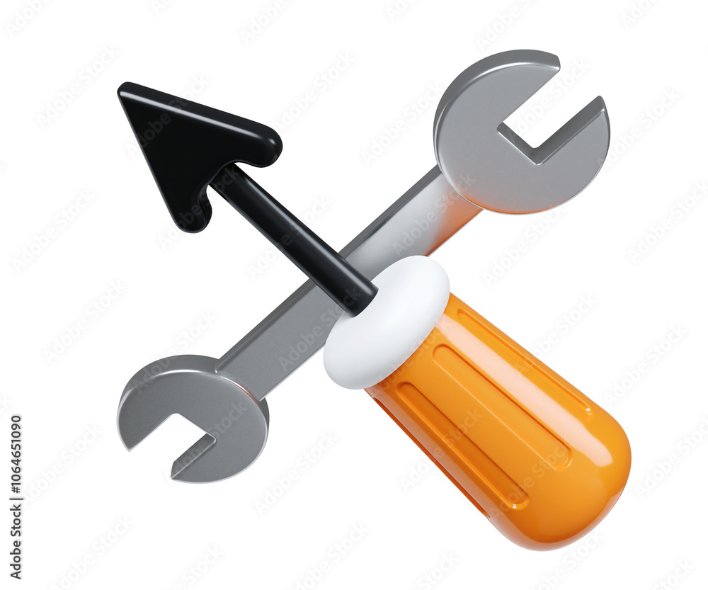 Innovative Toolset Design with Arrow and Wrench 3D Render. Innovative Toolset Design with Arrow and Wrench 3D Render.
