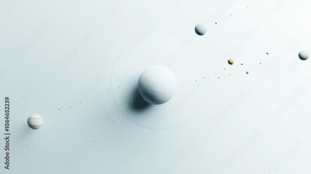 Minimalist white background showing the solar system with planets in alignment, ideal for educational purposes Minimalist white background showing the solar system with planets in alignment, ideal for educational purposes