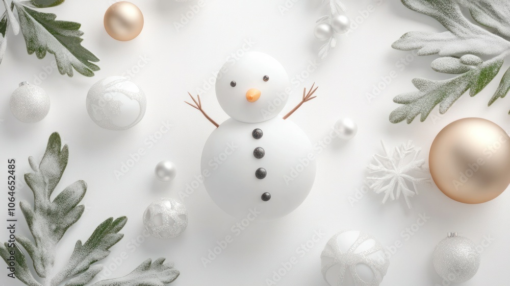 Minimalist white background snowman, capturing holiday joy with simple yet cheerful design elements Minimalist white background snowman, capturing holiday joy with simple yet cheerful design elements