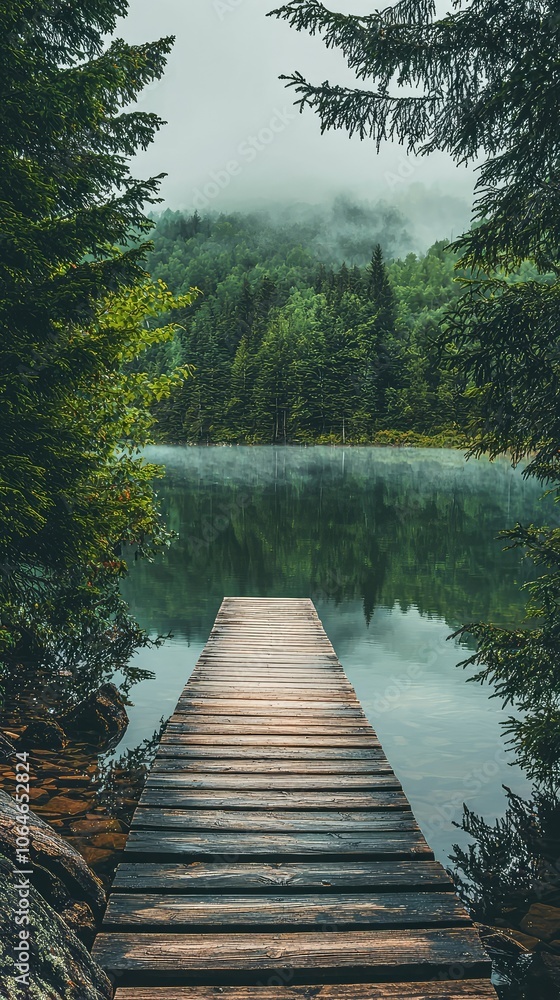 Serene Wooden Walkway Over Tranquil Lake Serene Wooden Walkway Over Tranquil Lake