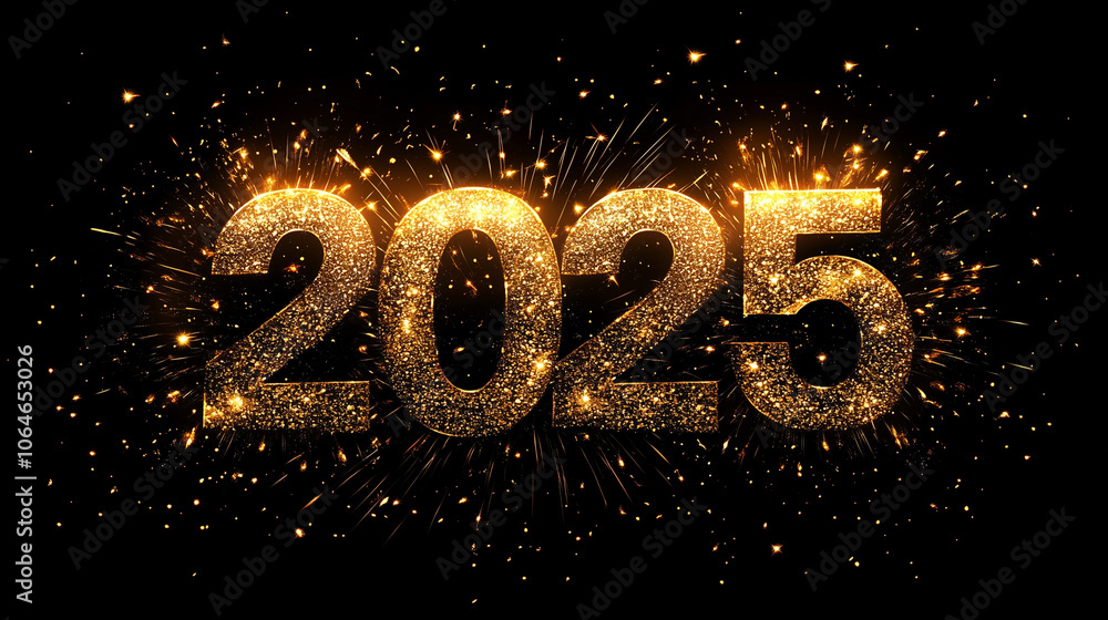 A high-quality illustration of golden fireworks exploding around bold A high-quality illustration of golden fireworks exploding around bold