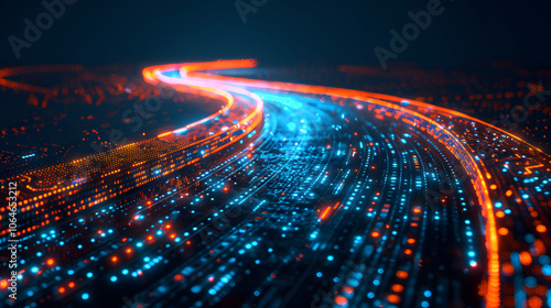 The flow of digital information is in the form of a highway. To future abstract technology concept