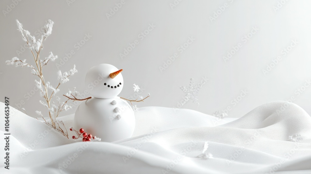 Plain white background with a festive snowman, focusing on simple design and holiday joy in a clean shot Plain white background with a festive snowman, focusing on simple design and holiday joy in a clean shot