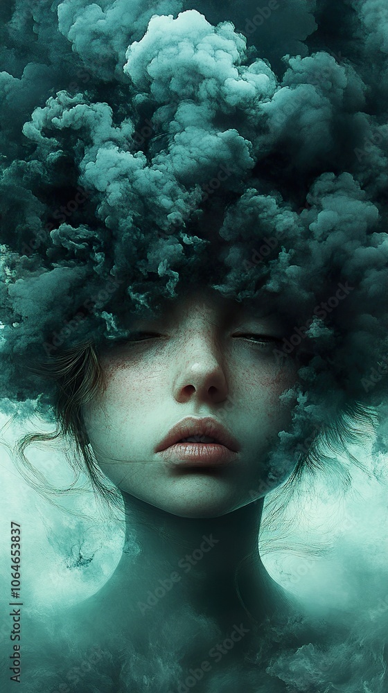Surreal Dreamy Woman With Clouds In Her Hair Surreal Dreamy Woman With Clouds In Her Hair