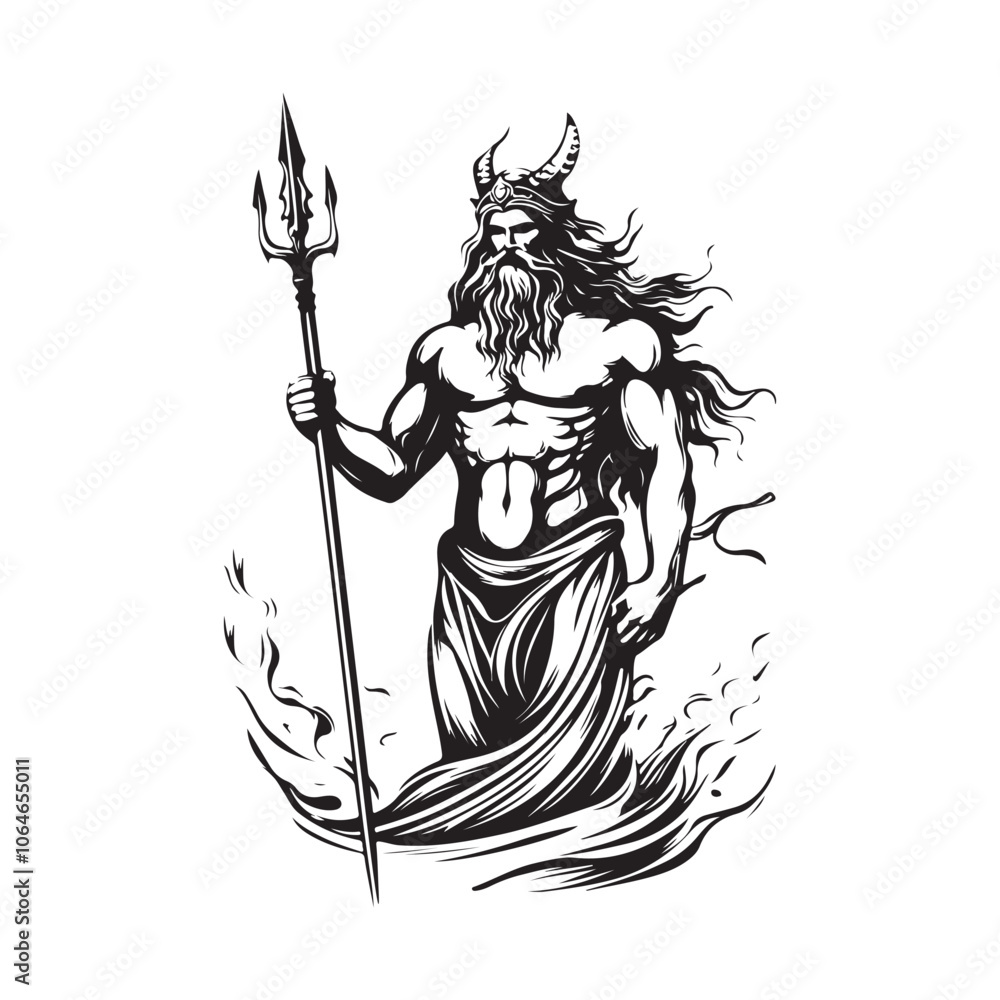Poseidon Greek God Sea Trident Stock Vector image isolated on white background Poseidon Greek God Sea Trident Stock Vector image isolated on white background