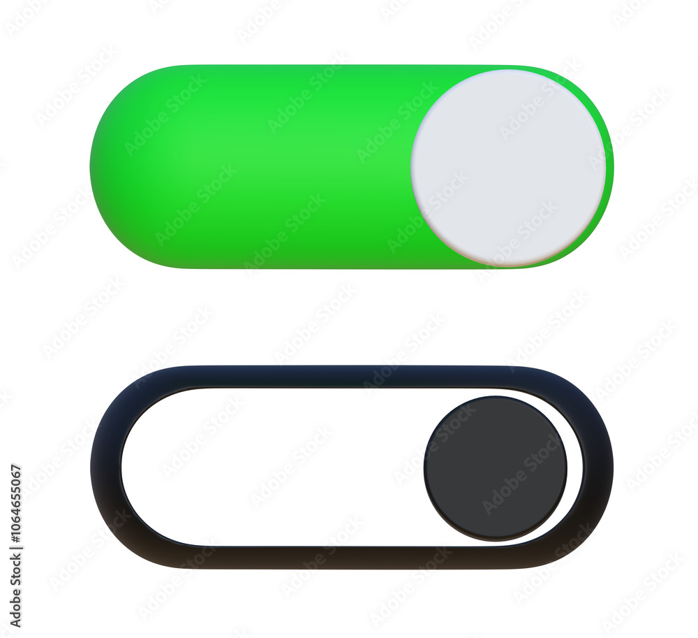 On and Off Toggle Switch. Slider buttons to turn on and off. Modern toggle switches for user interface on a device. Power control switch. On and Off Toggle Switch. Slider buttons to turn on and off. Modern toggle switches for user interface on a device. Power control switch.