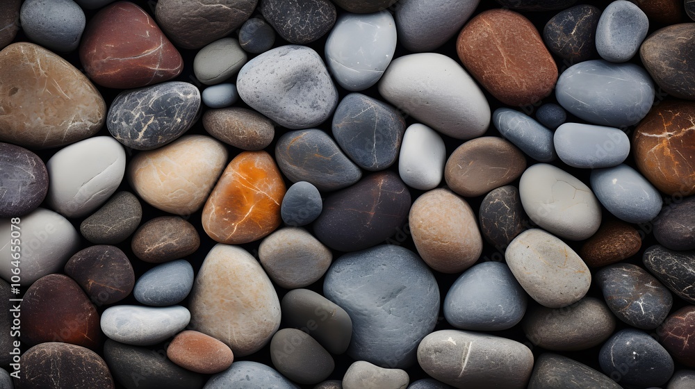 A collection of smooth, colorful pebbles arranged on a surface.