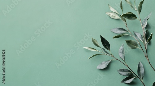 Simple green background with a close-up view of a plant, capturing subtle leaf details for a minimal and refreshing effect