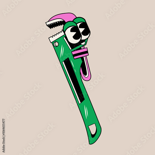 Doodle cute character illustration sticker pipe wrench