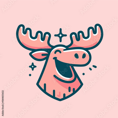 cute Laughing moose head cartoon mascot icon logo sticker tattoo. photo