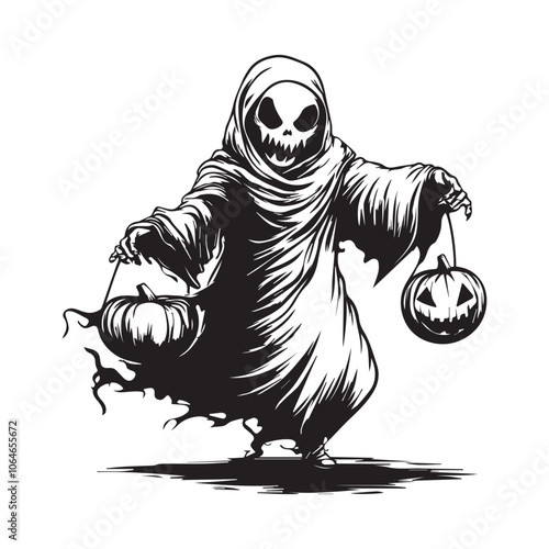 Halloween ghoul delivering Pumpkin image vector isolated on white background