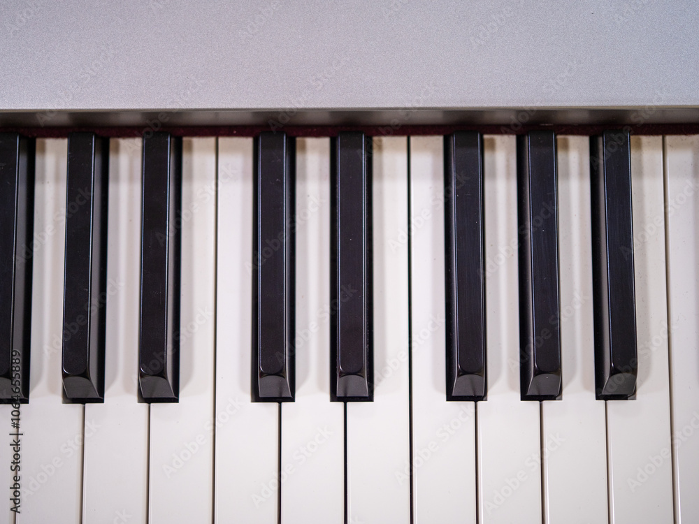 Naklejka premium The piano has a total of 88 keys: 52 white and 36 black. Piano keys (like other keyboard instruments) are arranged in black and white key patterns to make them easier to identify.