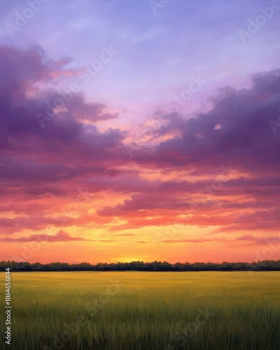 Tranquil Sunrise Over an Opulent Field, Capturing Mesmerizing Stillness and Natural Beauty