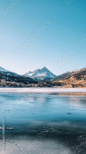 Majestic Panoramic View of Frozen Lake Landscape