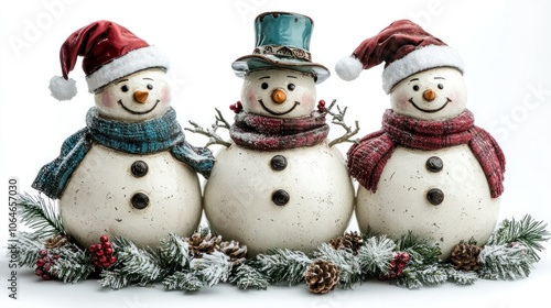 Snowman photography with a focus on clean, white backgrounds, perfect for creating holiday cards and seasonal decor