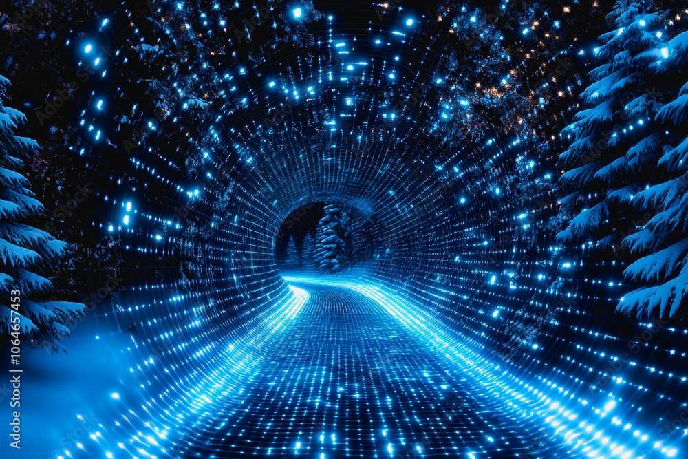 Neon Tunnel in Cyberpunk Digital Landscape Neon Tunnel in Cyberpunk Digital Landscape