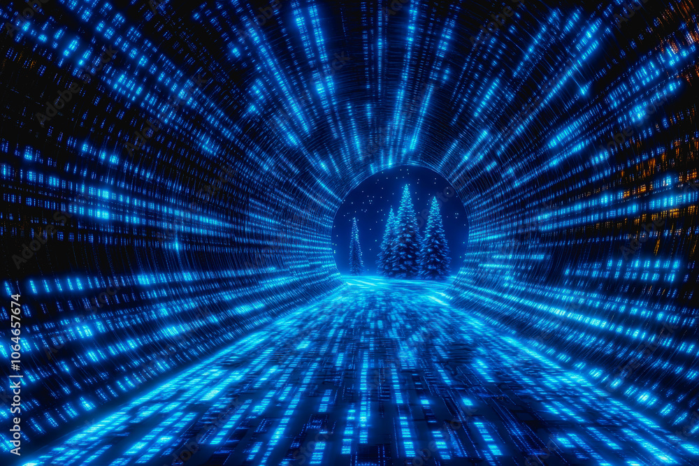 Neon Cyberpunk Tunnel with Digital Effects Neon Cyberpunk Tunnel with Digital Effects