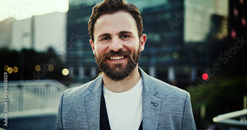 Corporate, happy and portrait of business man in city for consultant, asset management and investor. Private equity associate, venture capitalist and professional employee with person in New York.
