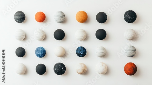 Solar system photography with all planets arranged on a white background, a minimalist and educational setup