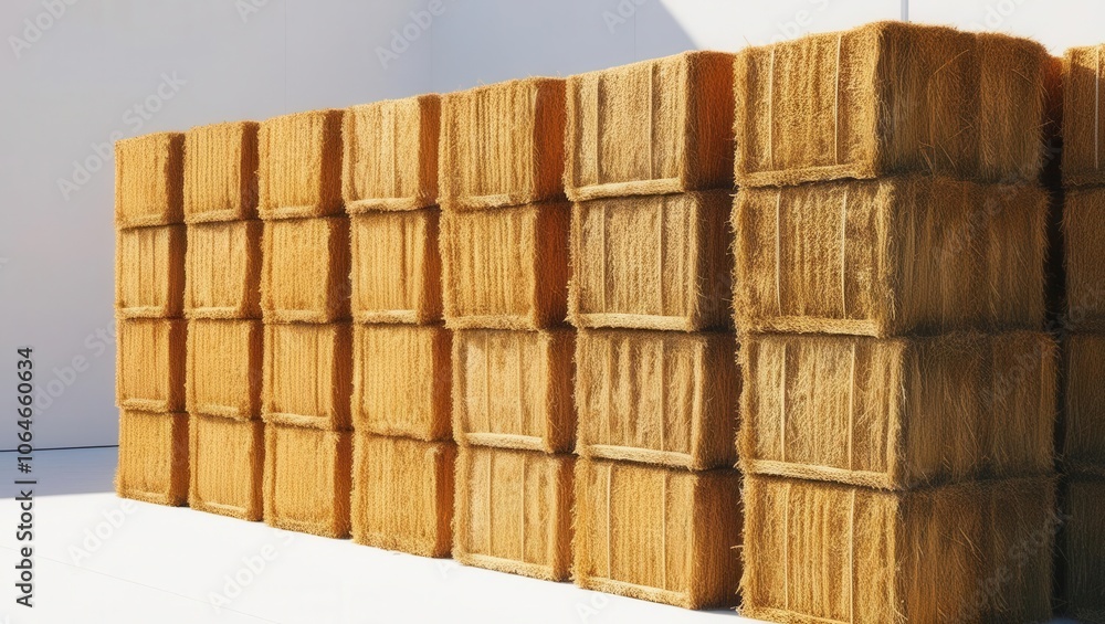 Hay bales stacked against a white background. Hay bales stacked against a white background.