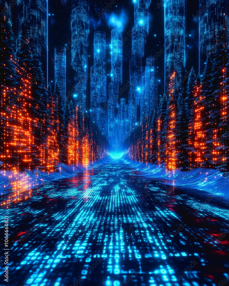 Futuristic Cyber Cityscape with Neon Data Streams Futuristic Cyber Cityscape with Neon Data Streams