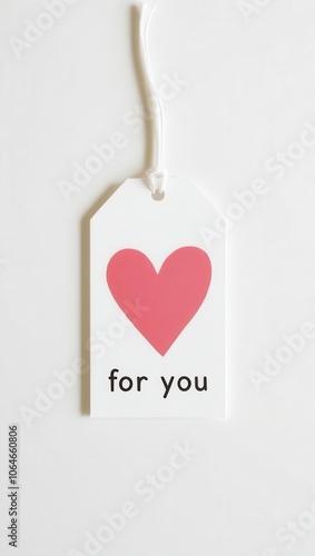 Heart tag with 'for you' message, white isolated background.