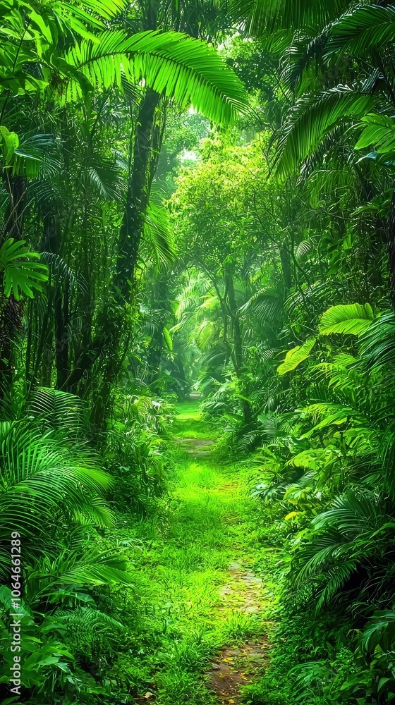 Fototapeta premium Lush Green Walkway Through Tropical Rainforest