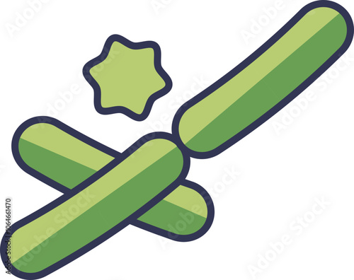 Illustration of green rod-shaped bacteria with a star-like shape, symbolizing microbial life.