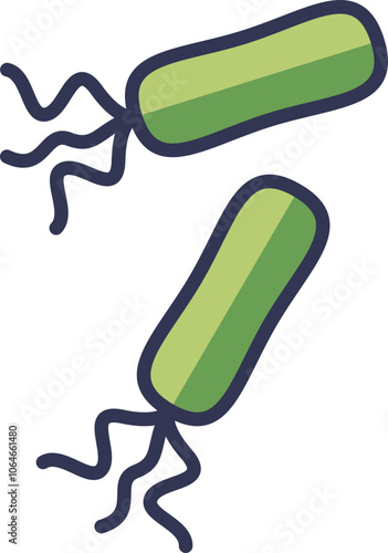 Illustration of two green rod-shaped bacteria with flagella.