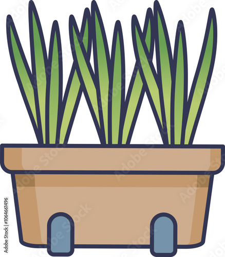 Illustration of a balcony plant pot with green plants, symbolizing urban gardening.