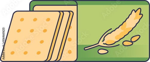 Illustration of crackers and wheat, symbolizing natural ingredients and wholesome snacks.