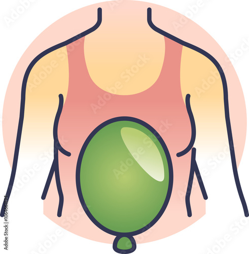 Illustration of a person with a balloon in the stomach area, symbolizing digestive bloating.