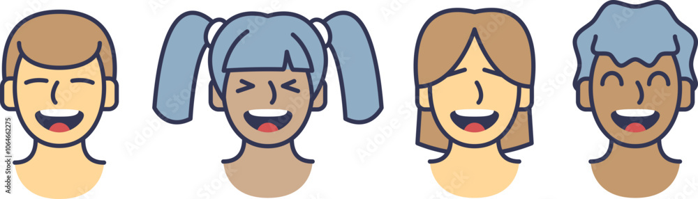 Illustration of diverse, happy employee faces expressing joy and positivity.