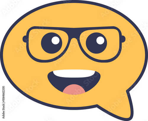 A speech bubble with glasses and a smiling face, symbolizing smart communication.