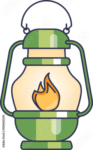 A green lantern with a flame symbolizes guidance and illumination.