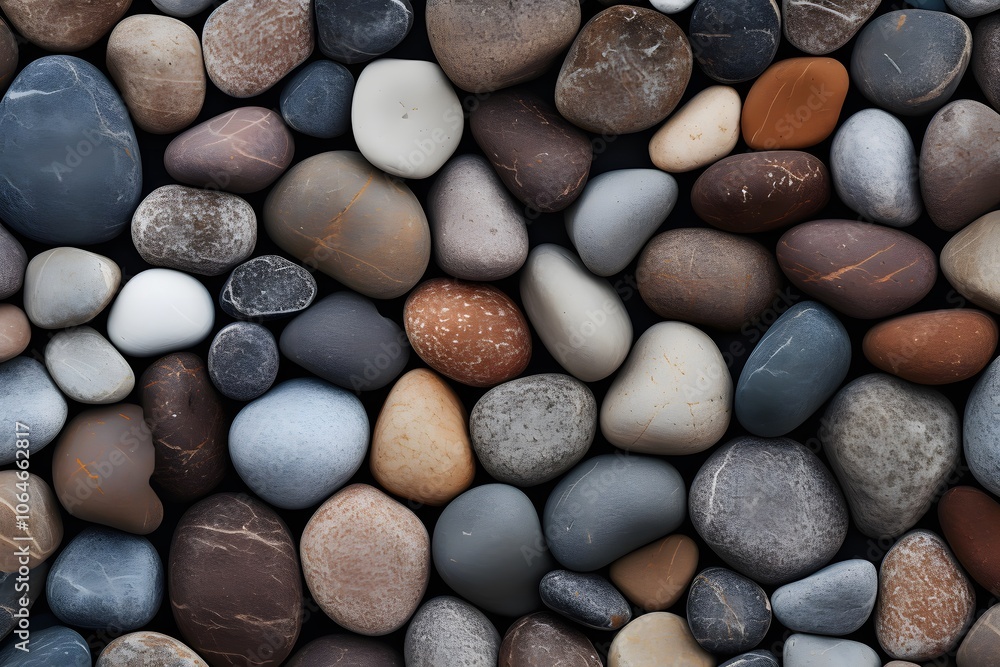 A collection of smooth, multicolored pebbles arranged in a visually appealing pattern. A collection of smooth, multicolored pebbles arranged in a visually appealing pattern.