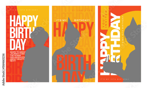 Instagram Happy Birthday stories editable template for social media. Photo overlay with a birthday theme. Birthday Celebration