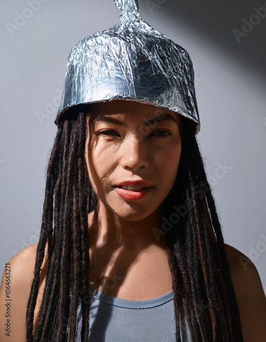 Tin Foil Hat Conspiracy Theorist Portrait photo