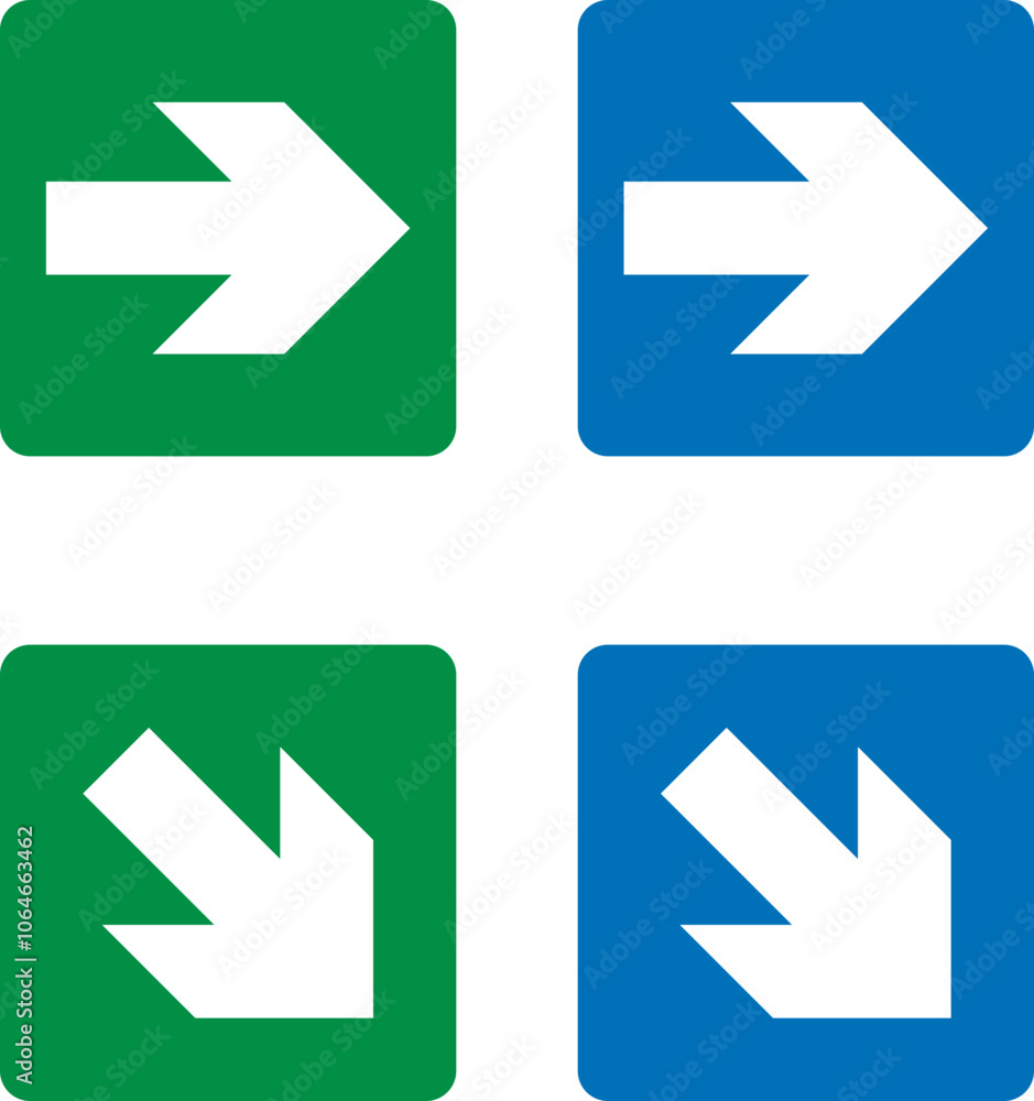 Four directional arrows on colored backgrounds symbolize navigation and guidance. Four directional arrows on colored backgrounds symbolize navigation and guidance.