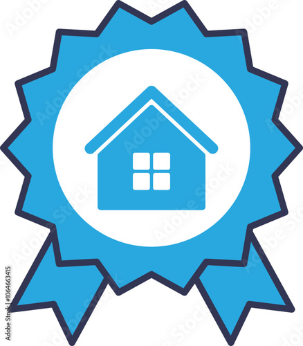 Blue badge with a house icon symbolizes quality housing certification.