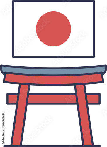Illustration of Japan's flag above a torii gate, symbolizing cultural heritage and national identity.