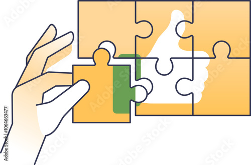 Hand placing final piece into a colorful jigsaw puzzle, symbolizing solution and completion.