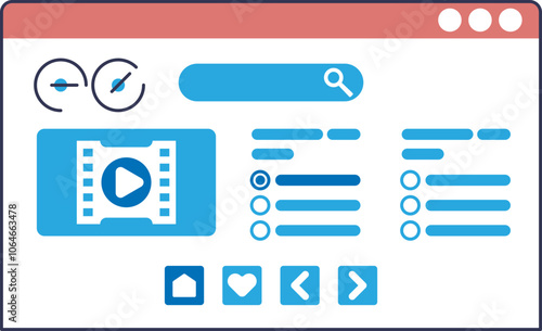 Interactive landing page with video, search bar, and navigation icons.
