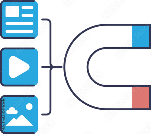 Magnet attracting content types: articles, videos, images, symbolizing MagneticContent.